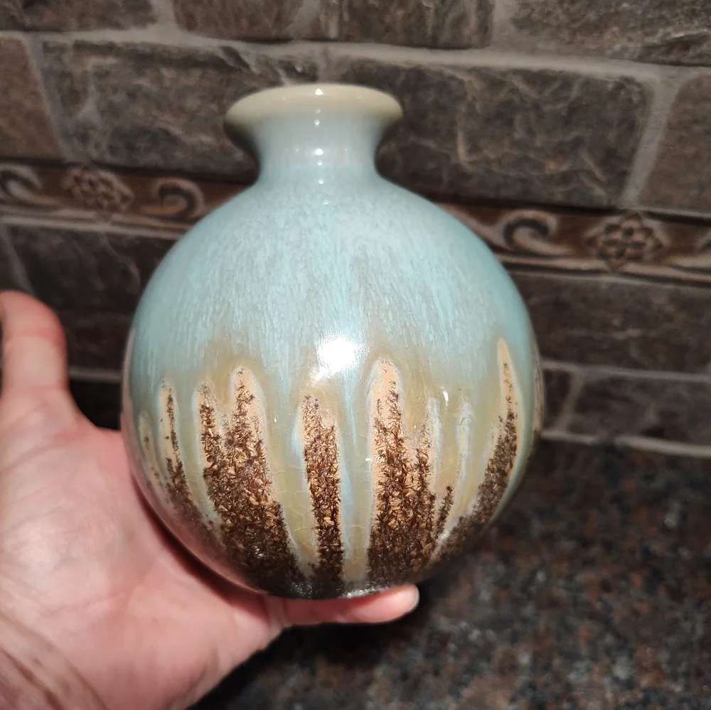 Artistic Blue and Brown Drip Glaze Ceramic Bud Vase - Picture 2 of 5
